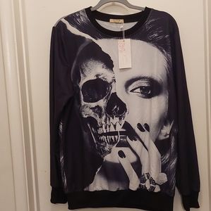 NWT Acevog womens Long Sleeve Top Skull Lady XL